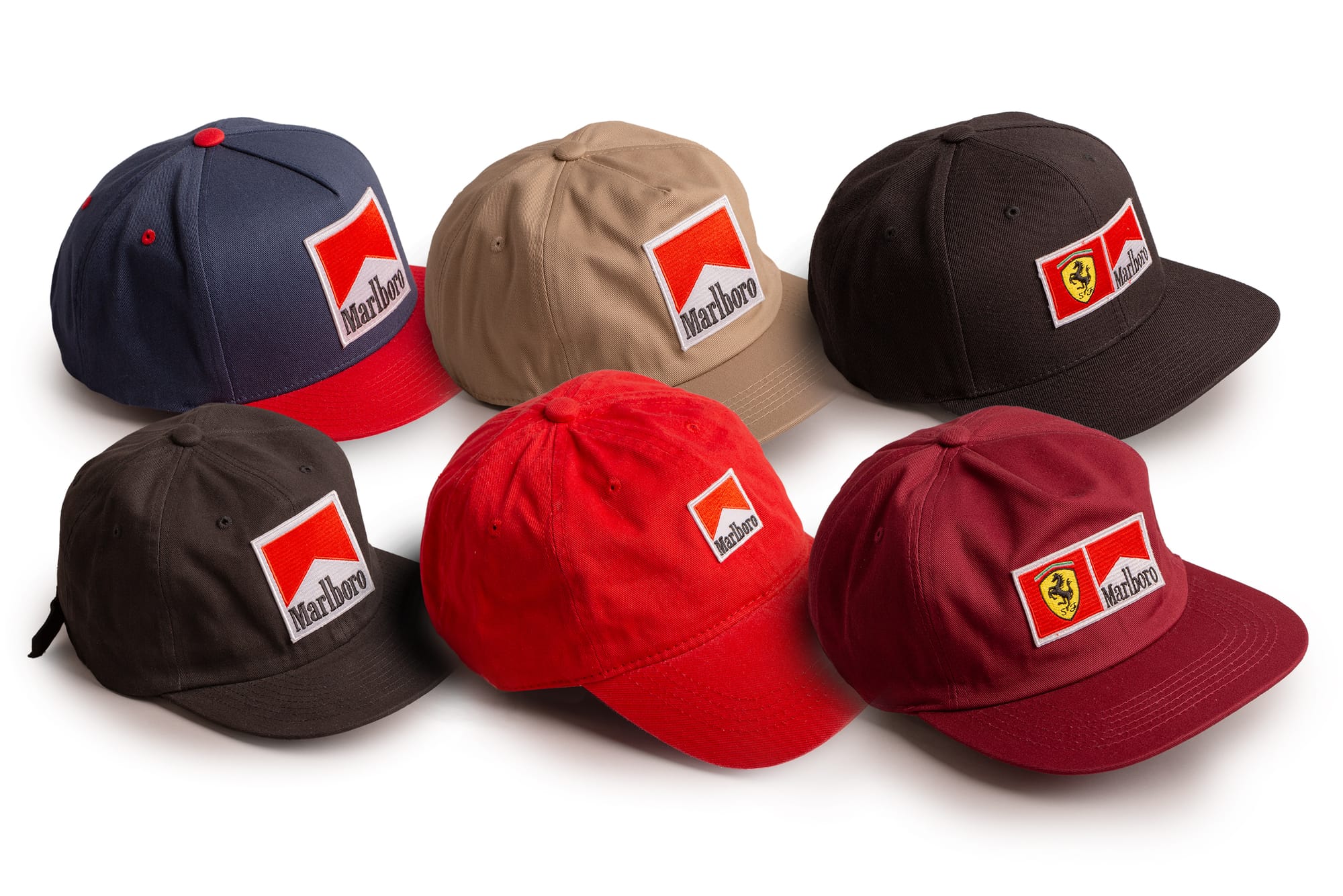 A group of six vintage Marlboro patch caps 